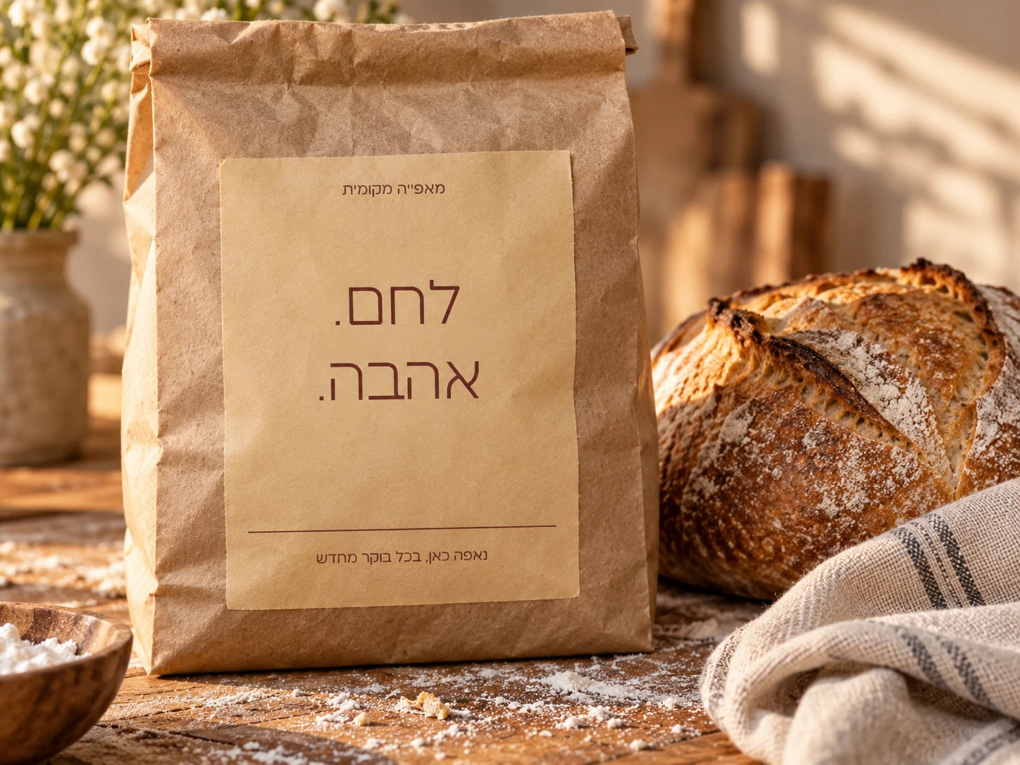 הדמיית אריזת לחם בפונט ניב